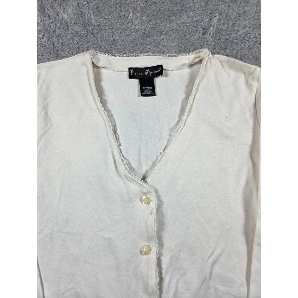 Mercer & Madison Cardigan L Cream Womens Lace Trim Button Front Long‎ Sleeve Top